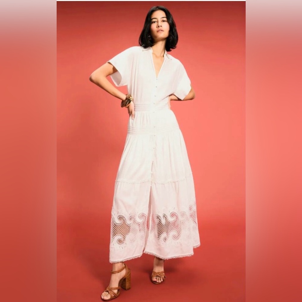 Maje White Midi Dress with Lace Detail
